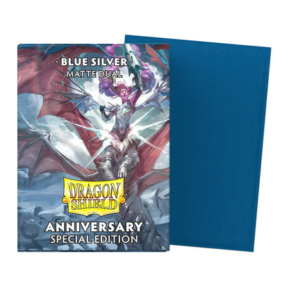 Dragon Shield Sleeves (Standard Size, Cobalt and Silver Anniversary Special Edition, 100ct) - Blue Silver